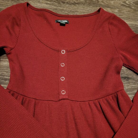 Wild Fable Holiday Crimson Long Sleeved Waffle Knit Dress Like New Women's XS - Picture 2 of 8